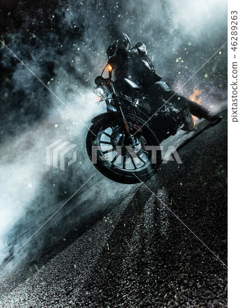 High power motorcycle chopper at night. High power motorcycle chopper at night. 46289263
