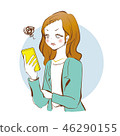 Thinking woman looking at mobile 46290155