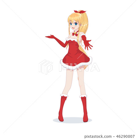 Anime manga girl dressed in Santa Claus costume Anime manga girl dressed in Santa Claus costume 46290807
