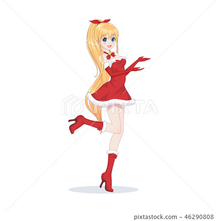 Anime manga girl dressed in Santa Claus costume Anime manga girl dressed in Santa Claus costume 46290808