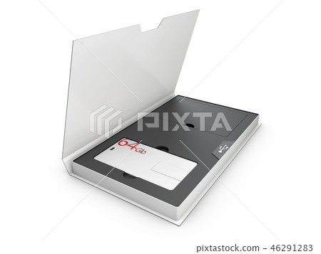 Blank white plastic usb card mockup in the box, 3d Illustration Blank white plastic usb card mockup in the box, 3d Illustration 46291283