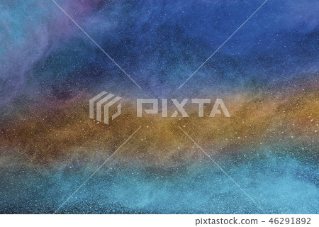 Abstract multicolored powder is spread full in area, horizontal view. 46291892