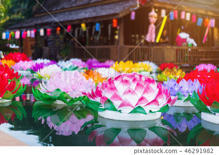Beautiful kratong Made of foam is floating Beautiful kratong Made of foam is floating 46291982