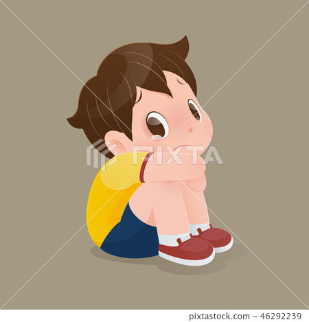 Illustration of a boy sitting crying on the floor. Illustration of a boy sitting crying on the floor. 46292239