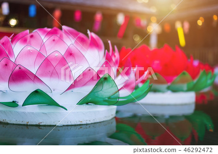 Beautiful kratong Made of foam is floating Beautiful kratong Made of foam is floating 46292472