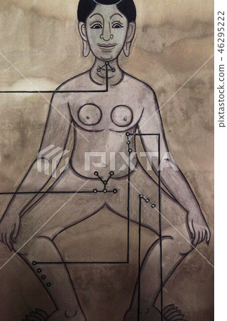 Wat Pho Dongya，曼谷，泰國的壁畫和醫療的人體形象 46295222