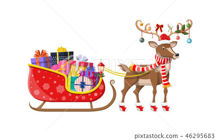 Santa claus sleigh full of gifts and his reindeer. - Stock Illustration ...