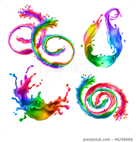 Vector mixed splashes, rainbow swirls with drops 46296666