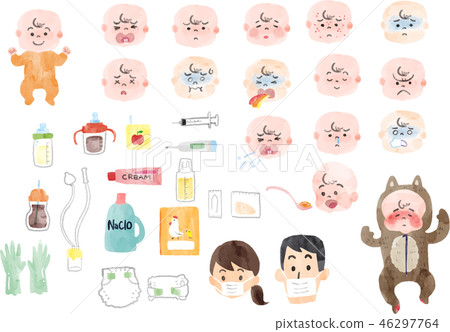 病的嬰孩和嬰孩供應的例證 病的嬰孩和嬰孩供應的例證 46297764