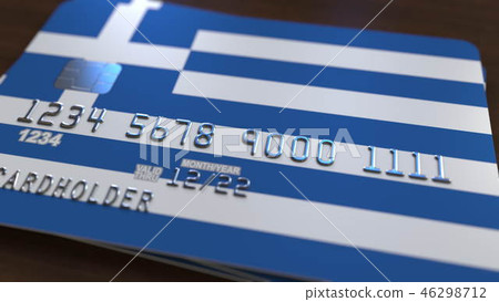 Plastic bank card featuring flag of Greece. National banking system related 3D rendering 46298712