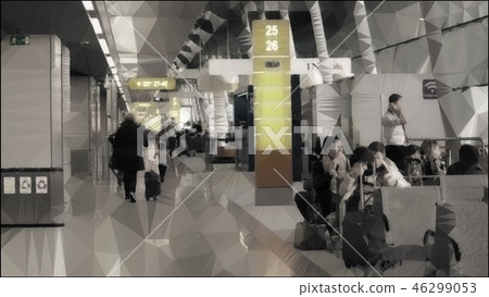 Unknown people in the airport terminal. Conceptual lowpoly illustration Unknown people in the airport terminal. Conceptual lowpoly illustration 46299053