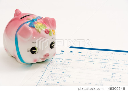 Lifestyle image Birth certificate and piggy bank Lifestyle image Birth certificate and piggy bank 46300246