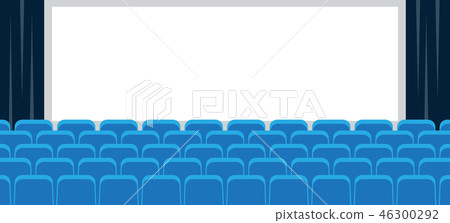 Cinema with white screen and blue seats Cinema with white screen and blue seats 46300292