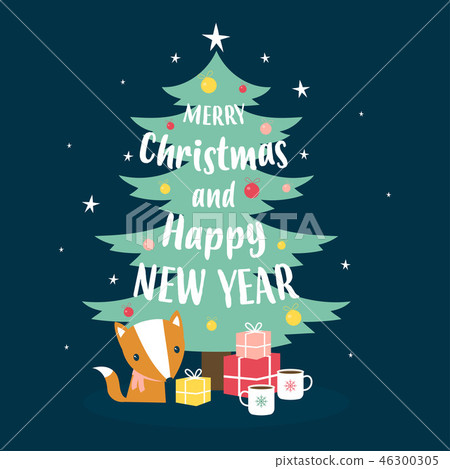 christmas card with fox - Stock Illustration [46300305] - PIXTA