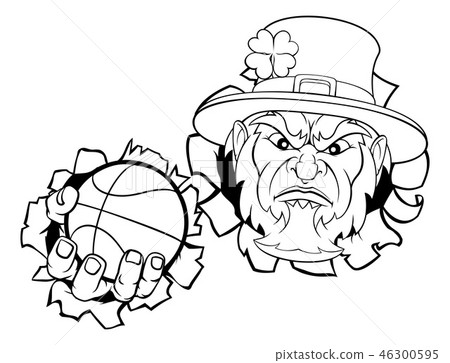 Leprechaun Basketball Mascot Ripping Background 46300595