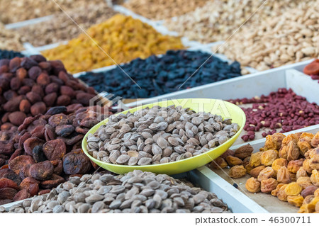 Dried fruits and nuts on local food market Dried fruits and nuts on local food market 46300711