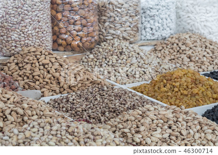 Dried fruits and nuts on local food market Dried fruits and nuts on local food market 46300714