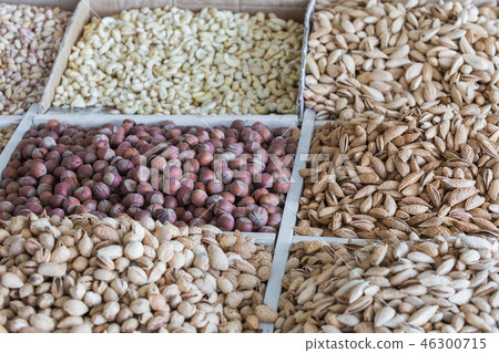 Dried fruits and nuts on local food market Dried fruits and nuts on local food market 46300715
