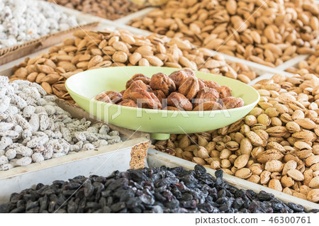 Dried fruits and nuts on local food market  46300761