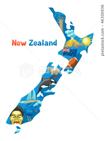Illustration of New Zealand map. 46300936