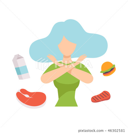 Young beautiful woman refusing unhealthy food, healthy eating, diet, organic vegan food vector 46302581