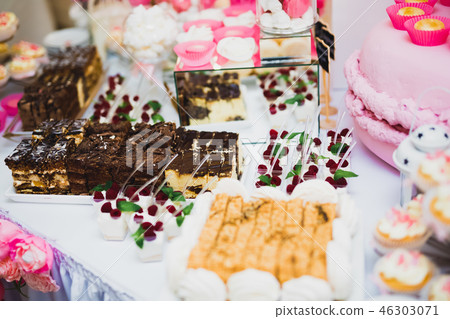 Delicious wedding reception candy bar dessert table 46303071