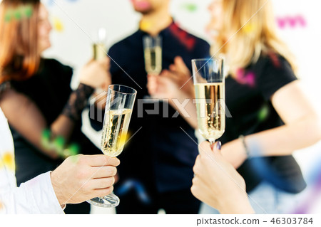 Celebration. Hands holding the glasses of champagne and wine making a toast. Celebration. Hands holding the glasses of champagne and wine making a toast. 46303784