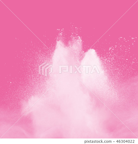 White powder explosion against pink background. 46304022