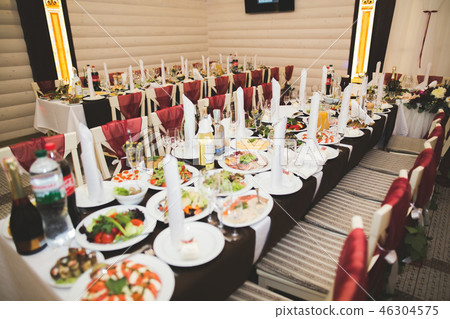 Interior of a restaurant prepared for wedding ceremony 46304575