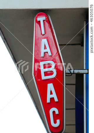 Modern White And Red Tabac Sign On Wall Modern White And Red Tabac Sign On Wall 46305076