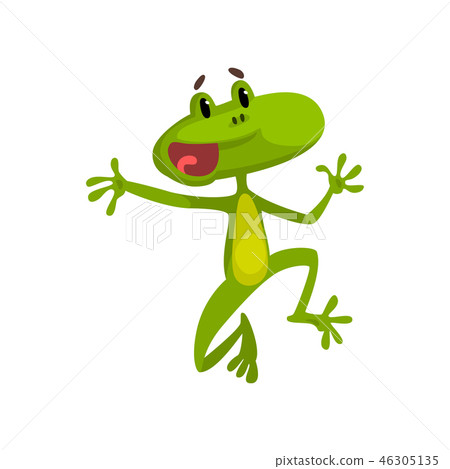 Little funny jumping frog, green cute amfibian animal cartoon character vector Illustration on a 46305135