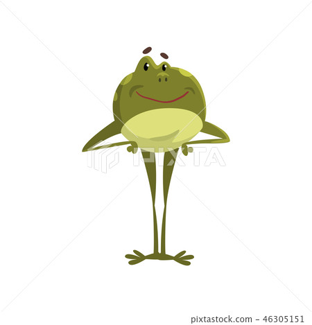 Green frog amfibian animal cartoon character standing on two legs vector Illustration on a white 46305151