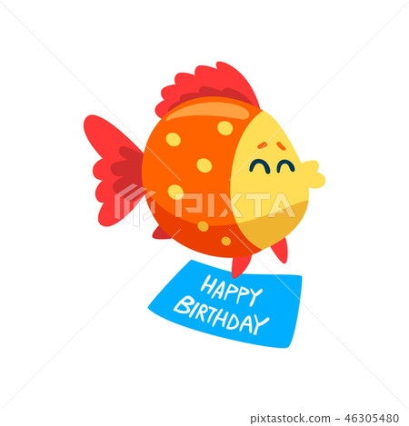 Cute Fish Holding A Happy Birthday Banner Stock Illustration
