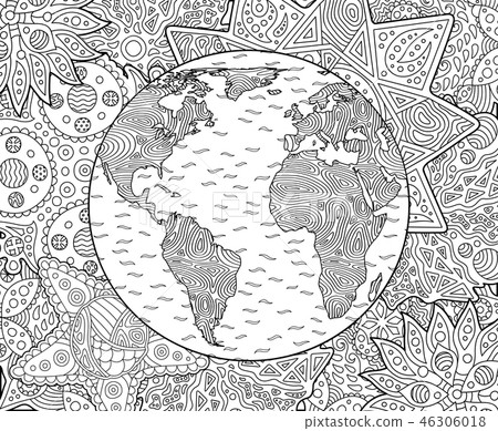Adult coloring book page with planet earth Adult coloring book page with planet earth 46306018