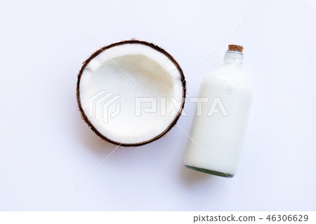 Coconut milk and coconut on  white background 46306629