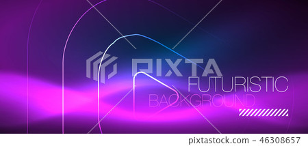 Neon glowing techno lines, hi-tech futuristic abstract background template with geometric shapes 46308657