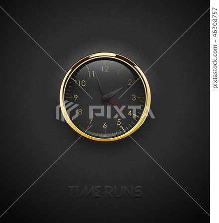 Black round clock cut out dark background 46308757