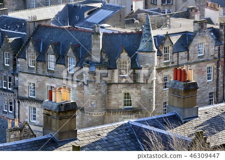 Chimneys on a roof in Edinburgh 46309447