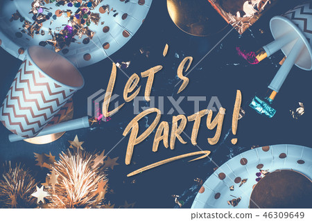 Lets party hand brush stroke font on marble table 46309649