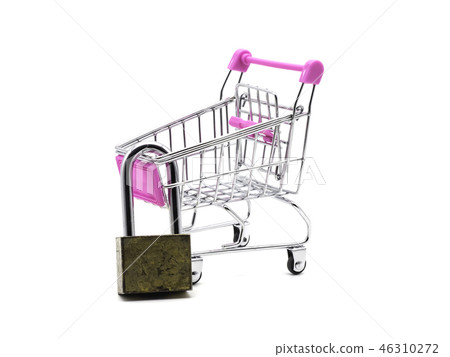 Lock and shopping cart on white 46310272