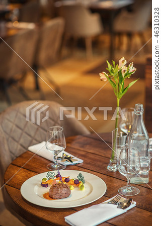 delicious beef steak with sauce and vegetable delicious beef steak with sauce and vegetable 46310328