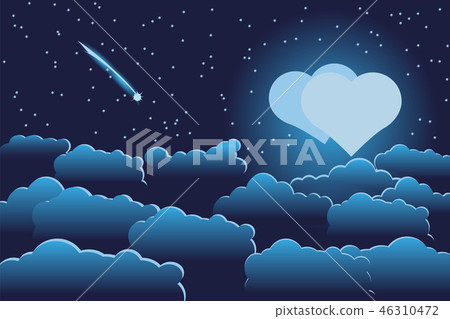 Moon in the form of two hearts, comet, starry nigh 46310472
