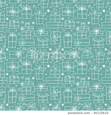 Seamless pattern with white doodle gift boxes... - Stock Illustration ...