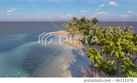 Palms on the tropical beach 3d rendering Palms on the tropical beach 3d rendering 46311076
