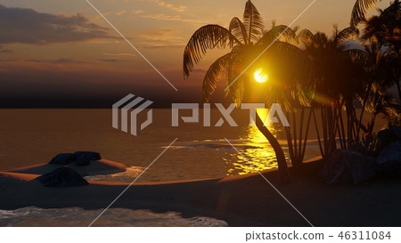 Palms on the tropical beach 3d rendering 46311084