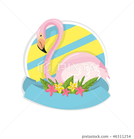 Love you tropical summer label, design element with palm leaves, exotic flowers and flamingo vector Love you tropical summer label, design element with palm leaves, exotic flowers and flamingo vector 46311254