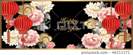 Happy Chinese new year relief pattern template 46311571