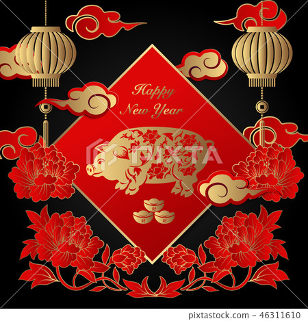 Happy Chinese New Year Relief Pattern Template 插圖素材 圖庫