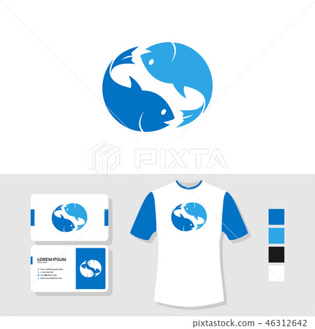 Two fish logo design with business card - Stock Illustration [46312642 ...