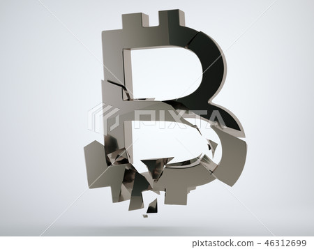 Black bitcoin symbol with cracks on grey 46312699